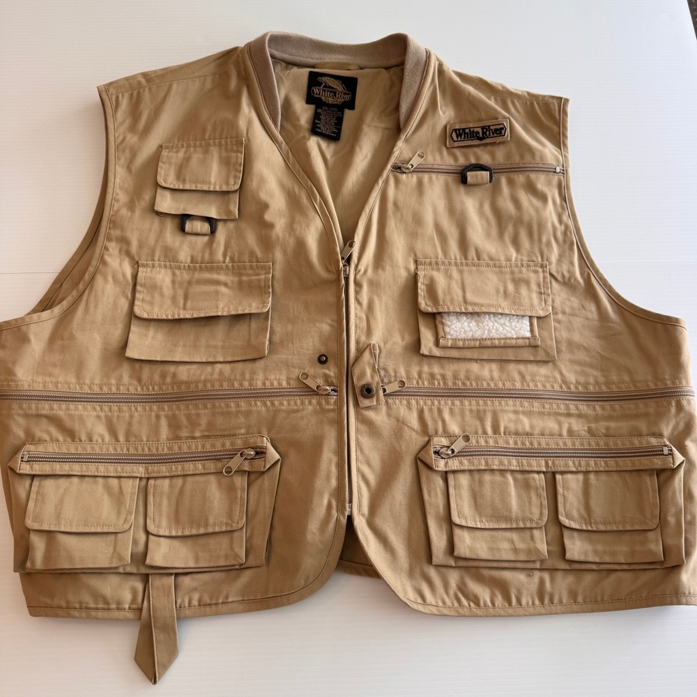 White River Fly Shop Fishing Vest Mens XXL Tan Multi Pocket Outdoor‎ Utility